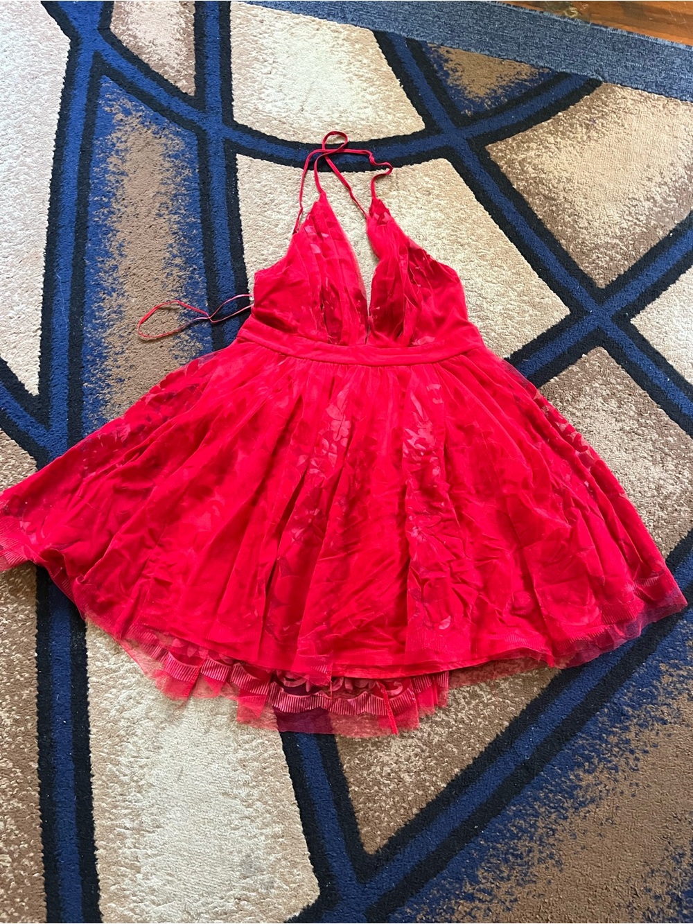 Backless Red Halter Party Dress with Tulle Skirt